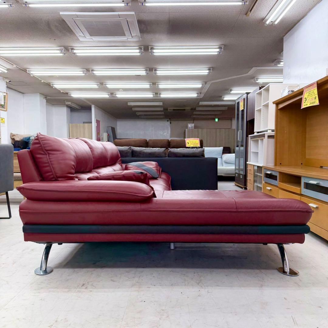 定価169,900円♪ ニトリ 235cm幅カウチソファ クッション付き 本革製