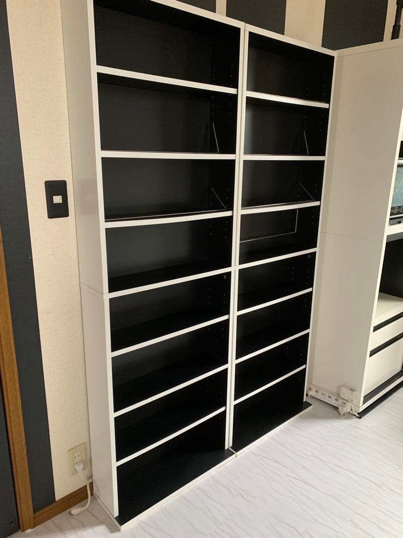 木製　本棚 CD DVD ブルーレイ　ラック　ホワイト/ブラック 10段