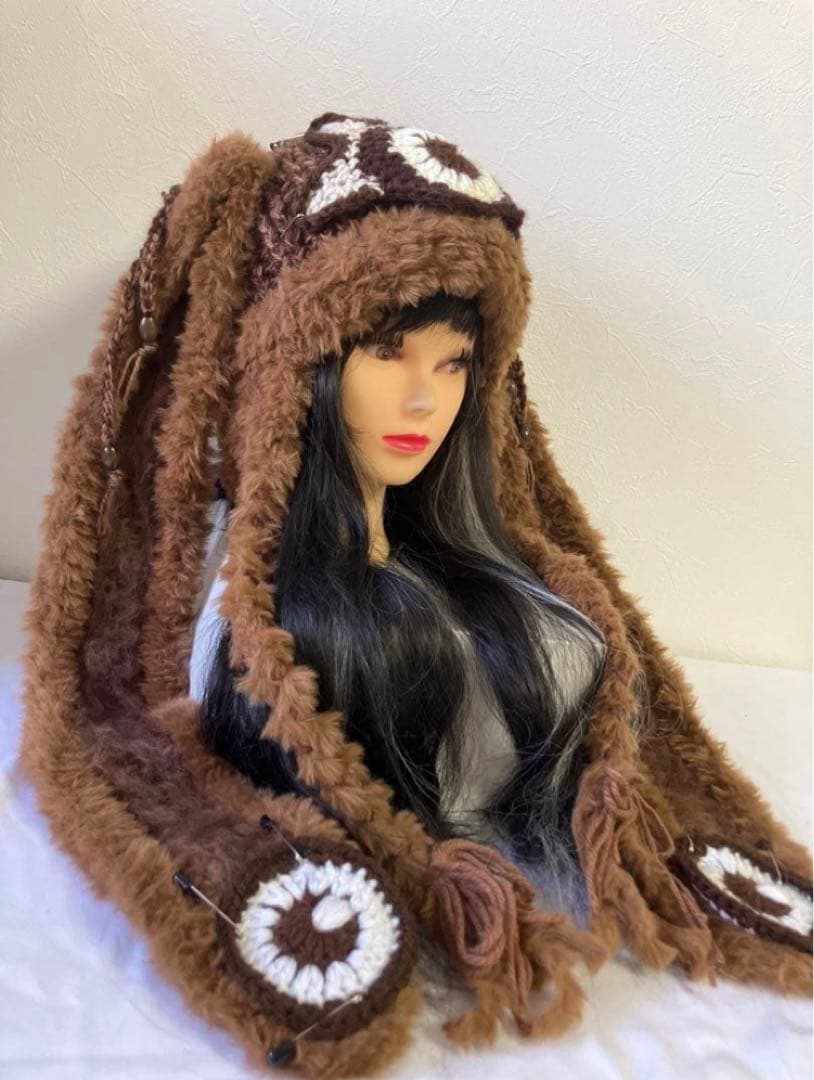 うさ耳ニット帽　ボンネット　原宿系　 サイケデリックy2k サブカル　古着　☺︎