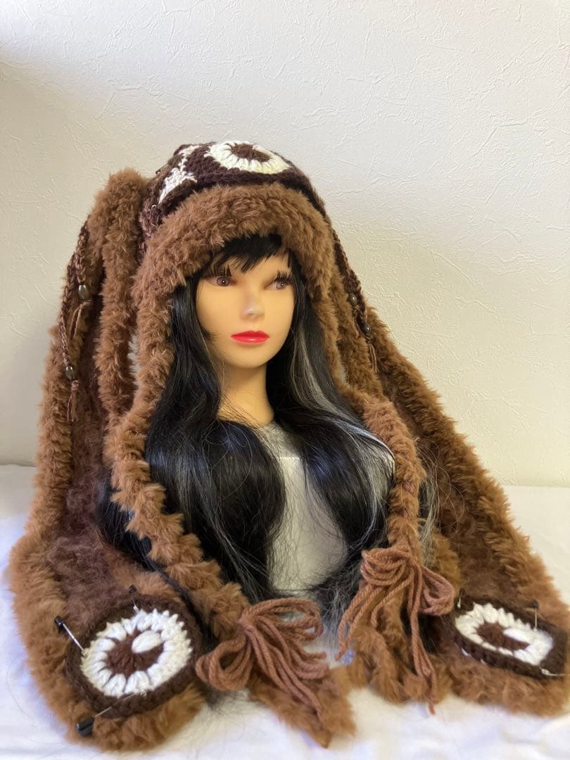 うさ耳ニット帽　ボンネット　原宿系　 サイケデリックy2k サブカル　古着　☺︎