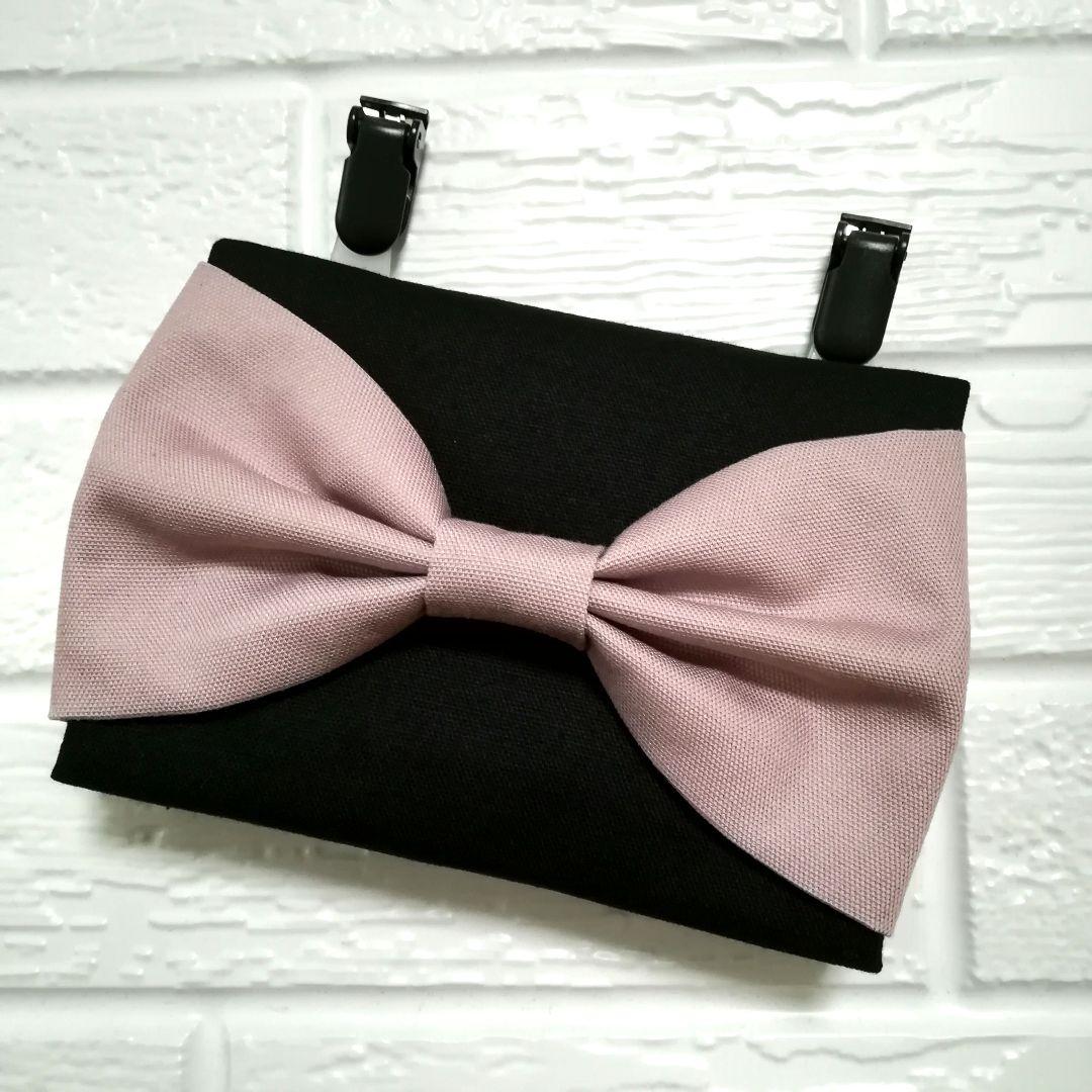 くすみパープル大きなリボン ☆ クリップ付 ☆ 移動ポケット