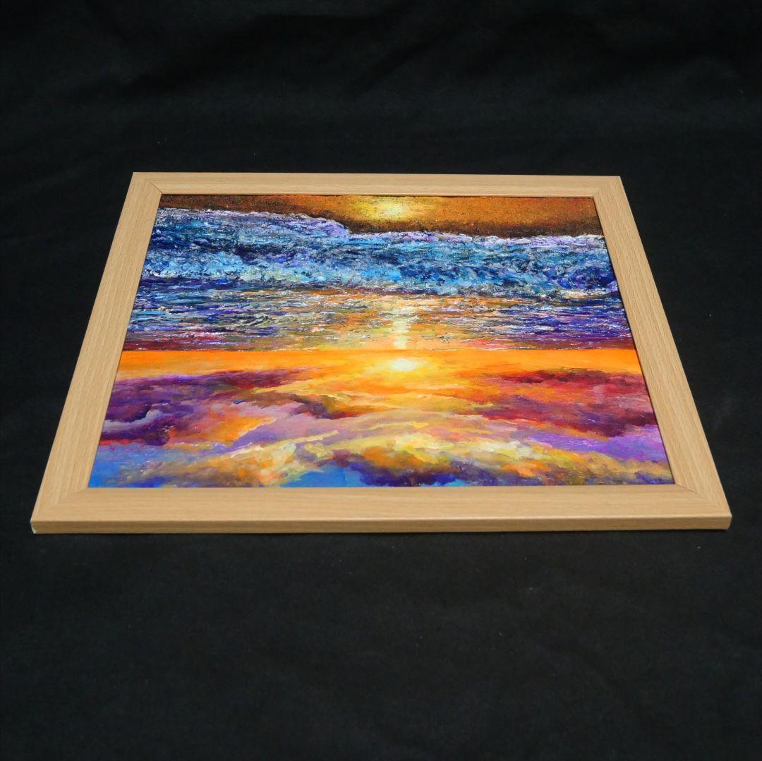 油絵 油彩 油彩画 絵 絵画 【水平線に沈む夕日】 - メルカリ