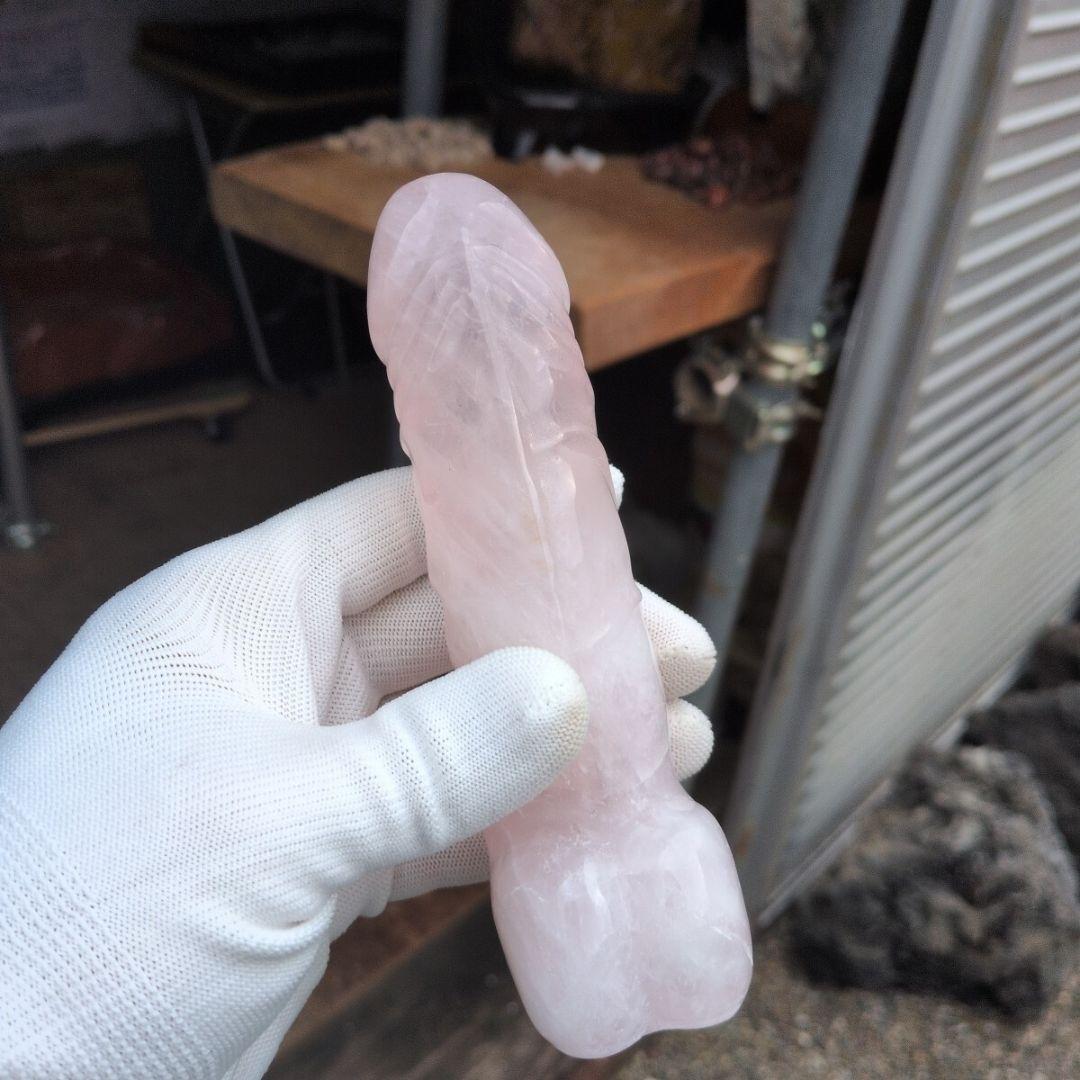 ローズクォーツ　男根　虹入り　406 鑑賞石　石　珍石　紅水晶