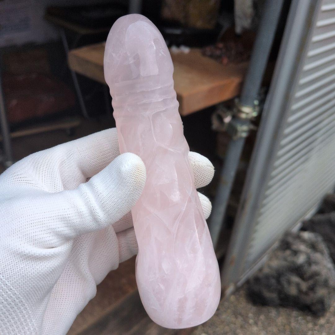 ローズクォーツ　男根　虹入り　406 鑑賞石　石　珍石　紅水晶