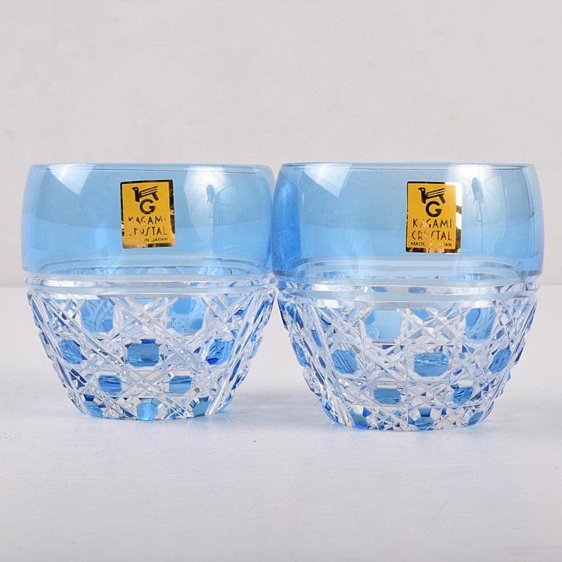 江戸切子　各務クリスタル　八角篭目　懐石杯　共箱　２点まとめて　M　R8984