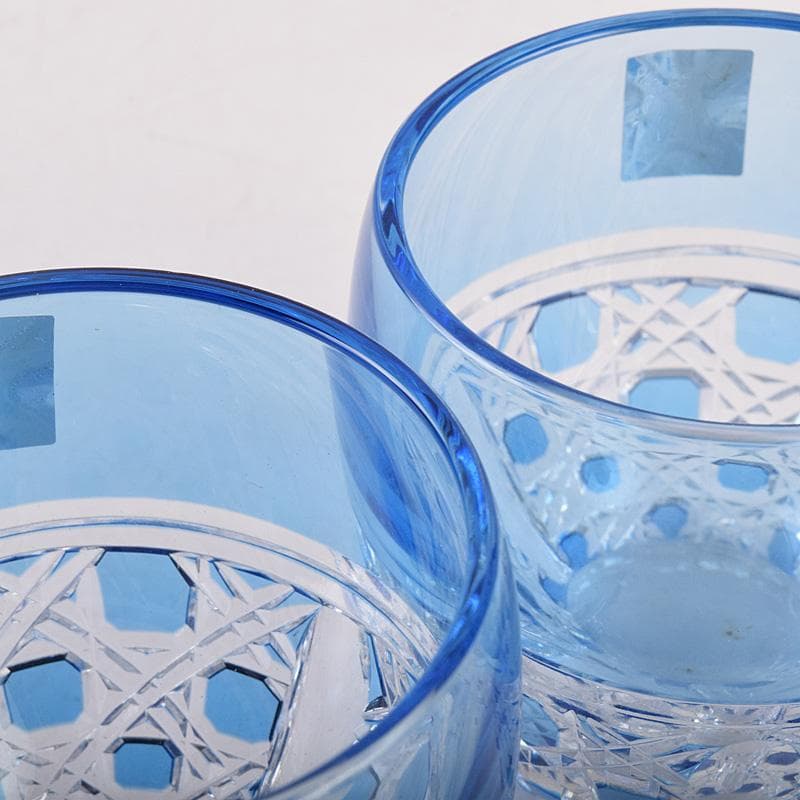 江戸切子　各務クリスタル　八角篭目　懐石杯　共箱　２点まとめて　M　R8984