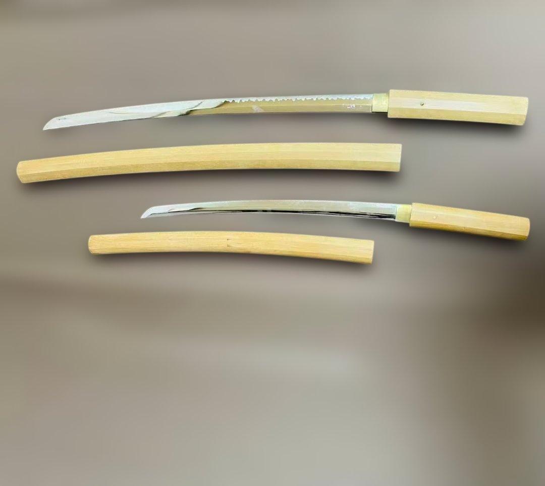 高級模造刀 白鞘 のたれ刃紋 2本セット 打刀 脇差 インテリア （刀7