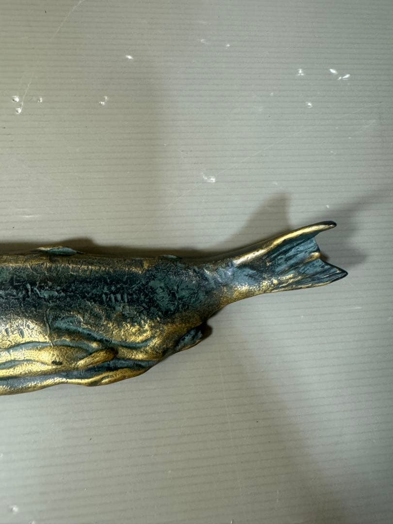 2511 文鎮　『北村西望作』『ブロンズ』『鮭寿恵帰』　共箱　文房具　書道具