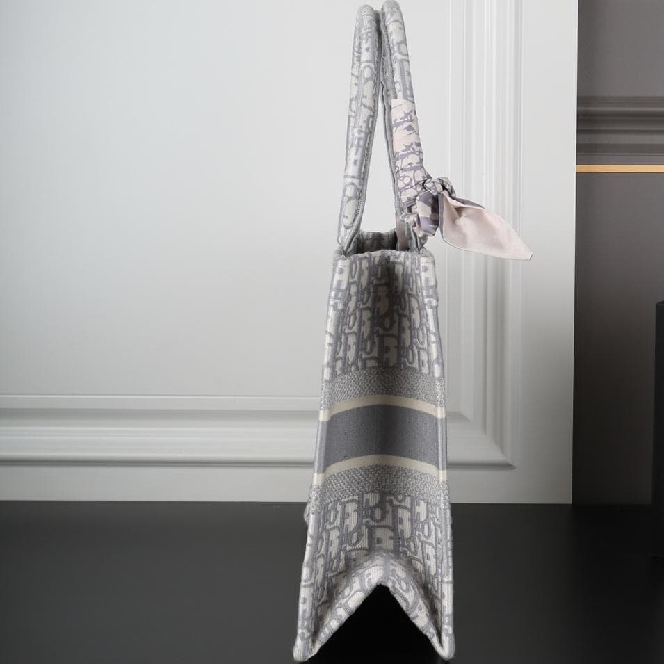 Tote 36cm 刺繡 エコバッグ グレー・ピンク M1296ZRIW