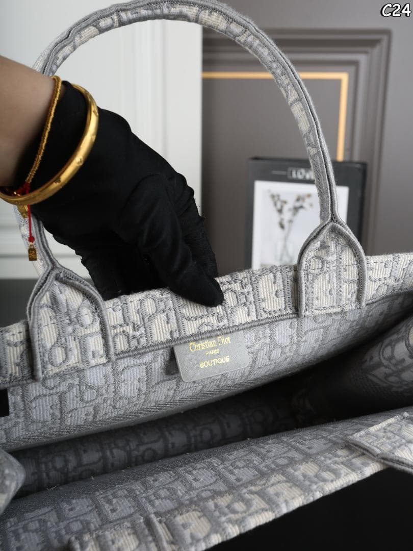 Tote 36cm 刺繡 エコバッグ グレー・ピンク M1296ZRIW