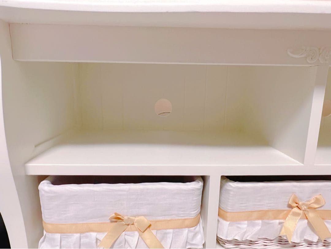 かわいいテレビ台♡収納♡バスケット付♡ガーリー♡北欧♡白♡ホワイト♡リボン♡花♡