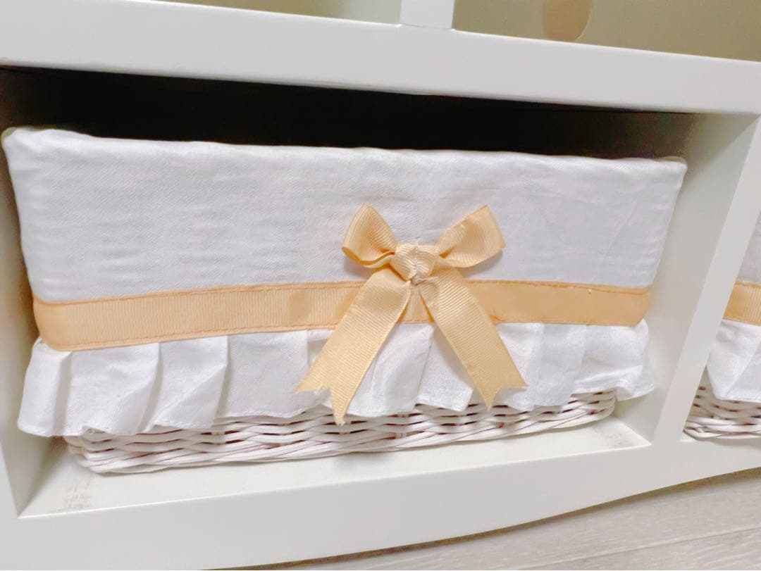 かわいいテレビ台♡収納♡バスケット付♡ガーリー♡北欧♡白♡ホワイト♡リボン♡花♡