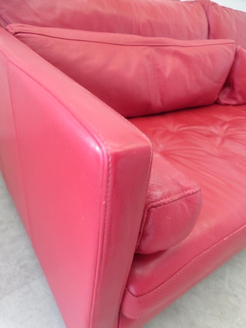 IDC大塚家具■ドミシール■総革■赤■3人掛けソファ■最高級■32万■