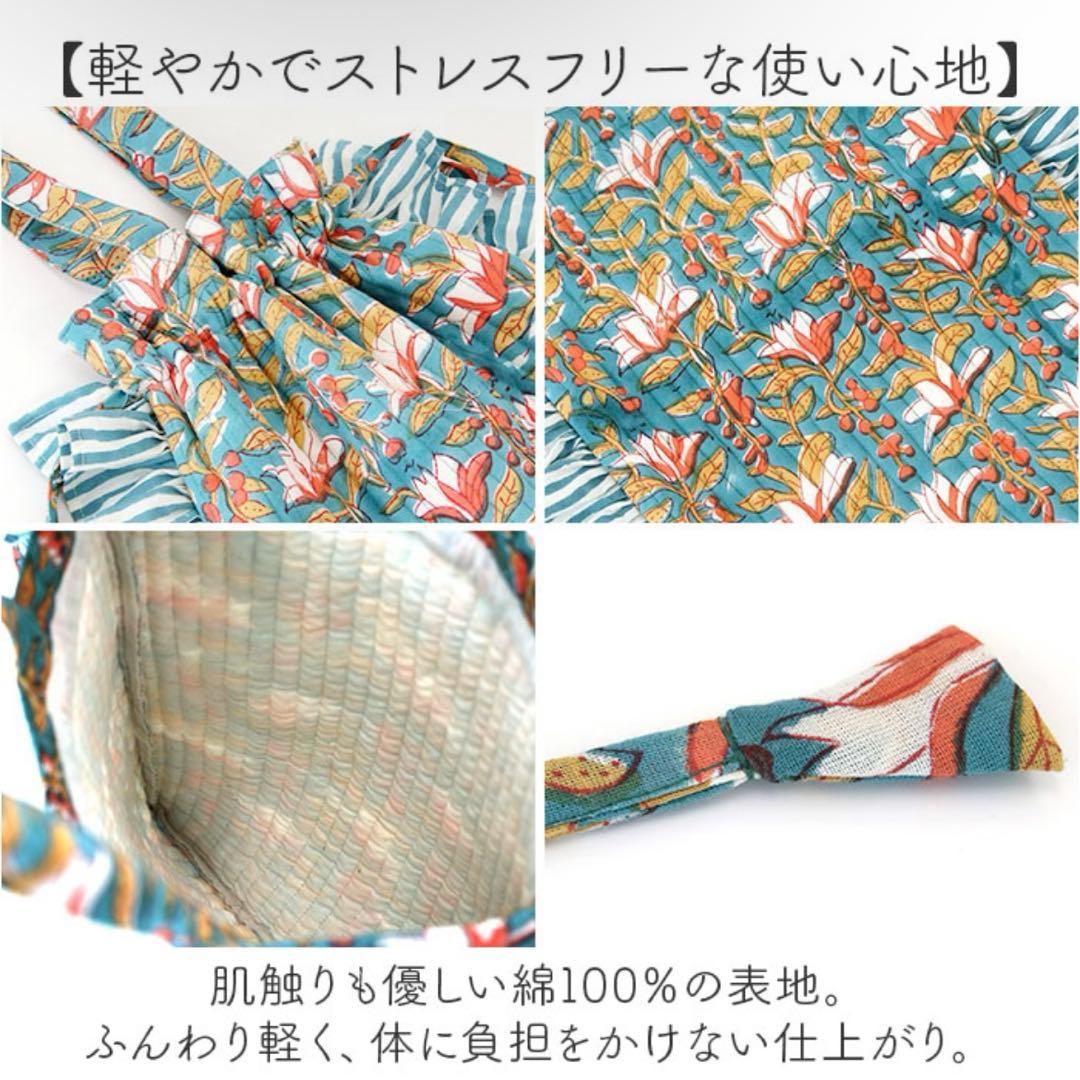 インド綿 花柄 ストライプ フリルトートバッグ - メルカリ