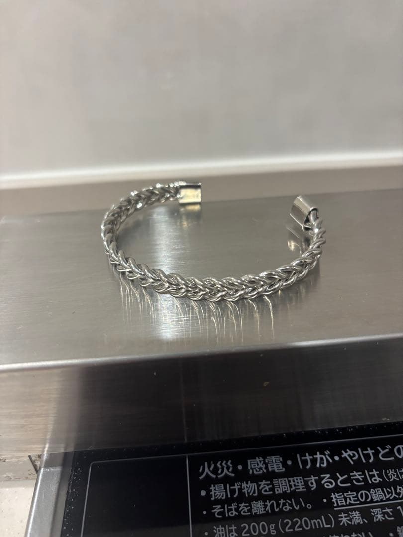 シルバー925/編み込みバングル/ブレスレット/エスニック/調整可能/美品