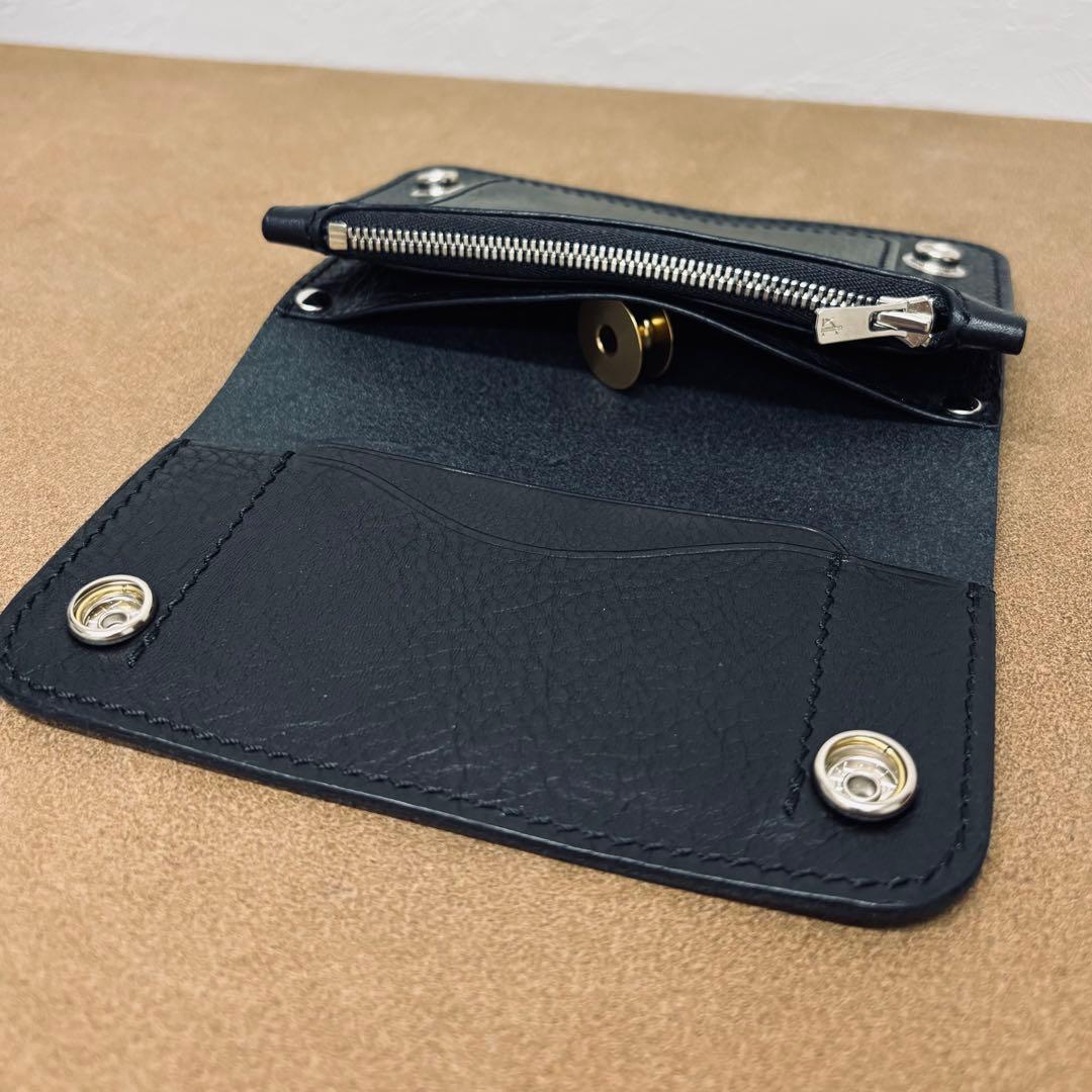 トラッカーウォレット ミドル 黒 2層 薄型 イタリアレザー Virgilio