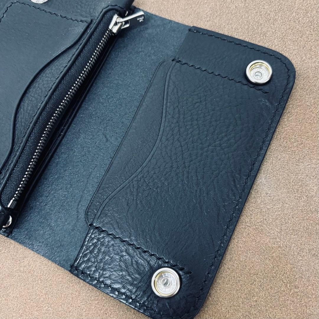 トラッカーウォレット ミドル 黒 2層 薄型 イタリアレザー Virgilio
