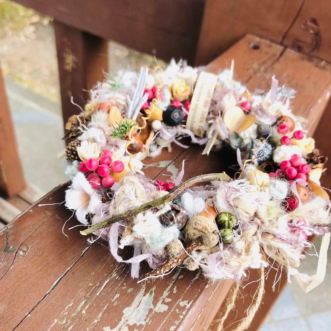 ドライフラワーリース　ドライフラワースワッグ　ユーカリ　ラナンキュラス  紫陽花