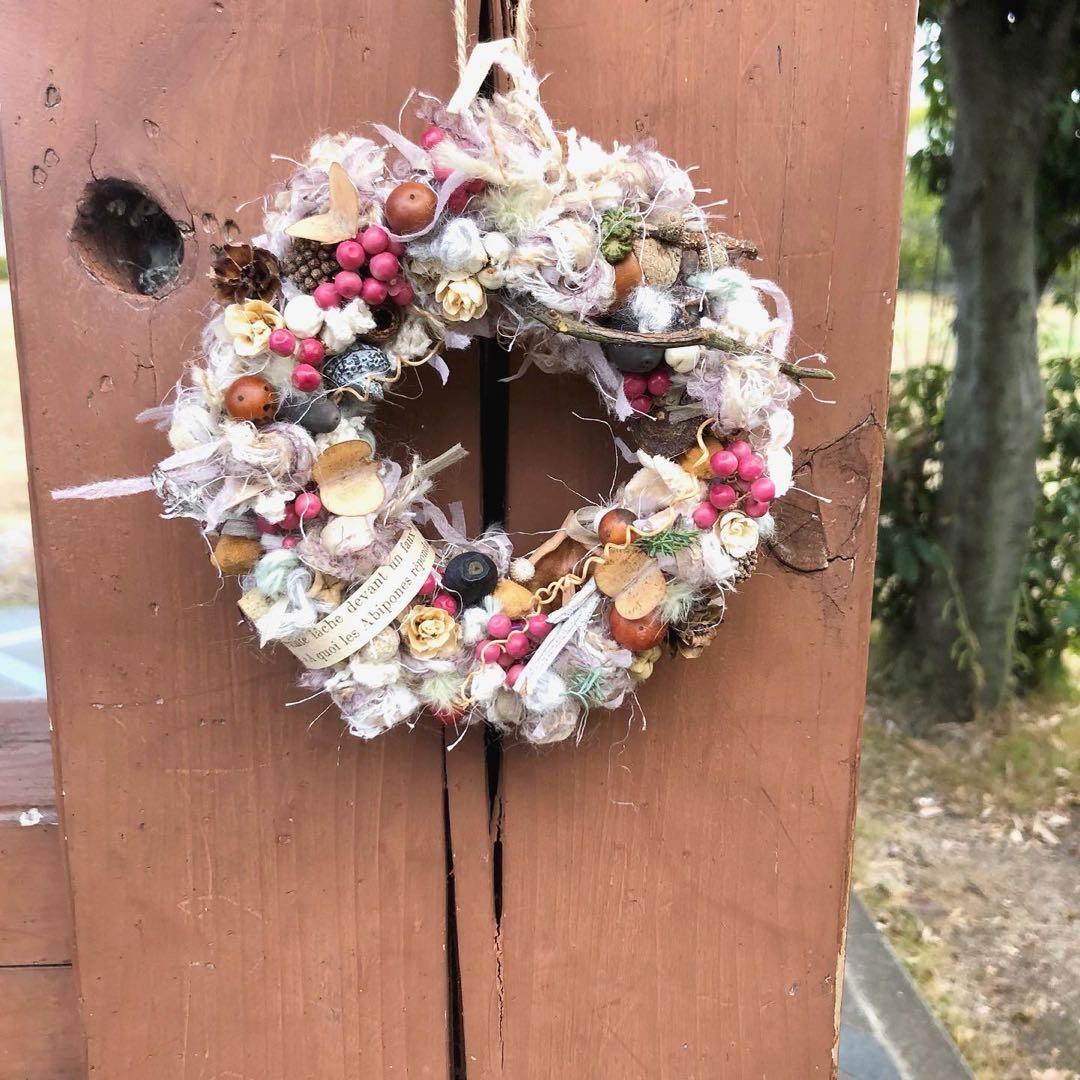 ドライフラワーリース　ドライフラワースワッグ　ユーカリ　ラナンキュラス  紫陽花