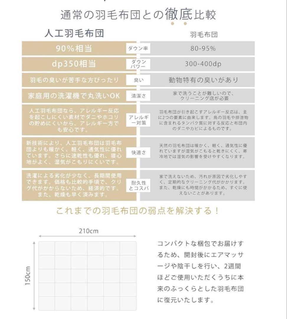 94. 人工羽毛布団　2枚セット　掛け布団 シングル 超軽量 洗える 抗菌防臭