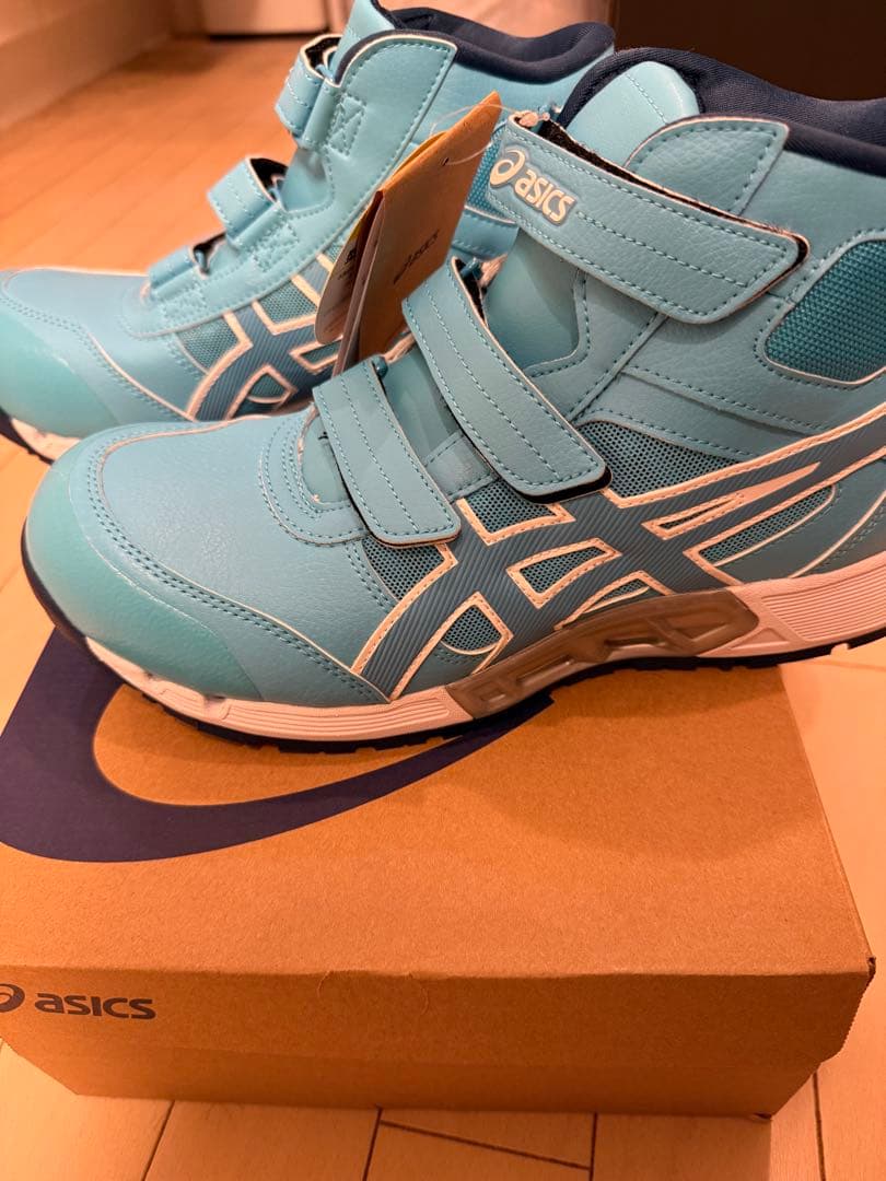 ASICS 水色 安全靴 ベルクロ