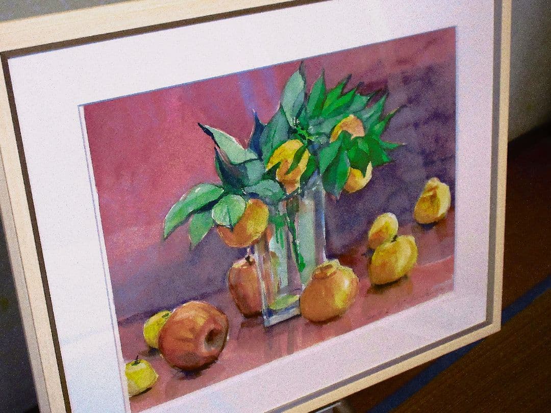 果物の静物 水彩画 額縁付き
