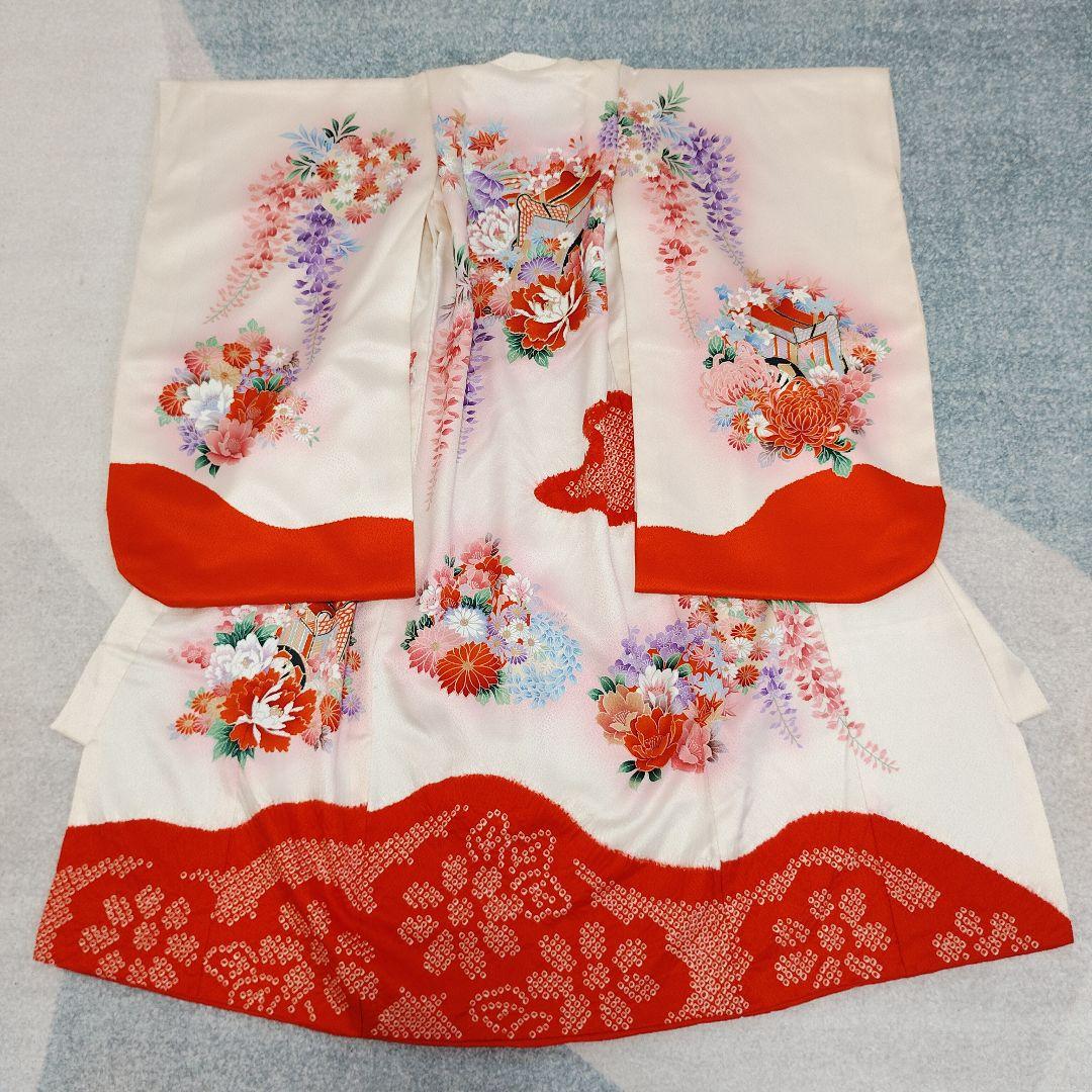 七五三 3歳 正絹 着物 被布 バッグ 草履 小物 セット 部分絞り
