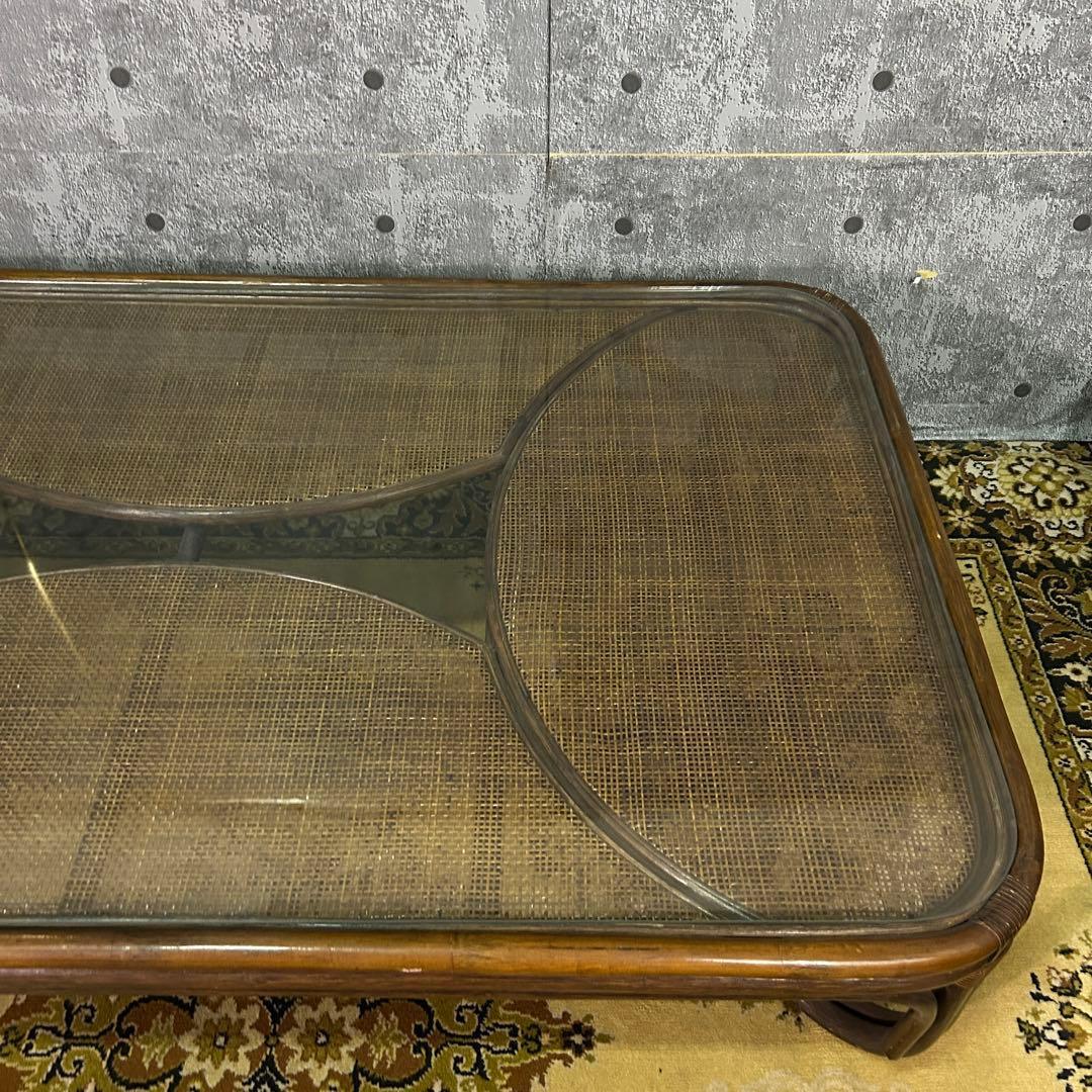 ꧁籐家具꧂ラタン座卓&座椅子2脚セット ガラス 食卓 机 椅子 いす イス