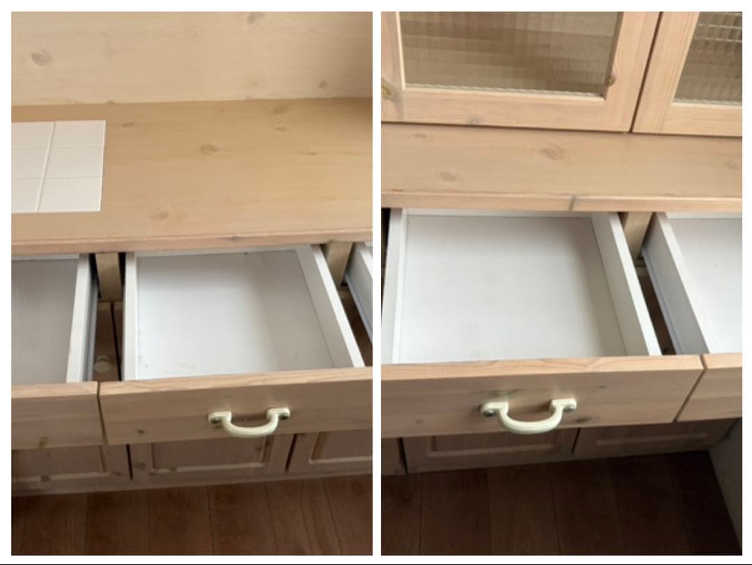 北欧パイン無垢材 フレンチカントリー 食器棚 可愛い ガラス