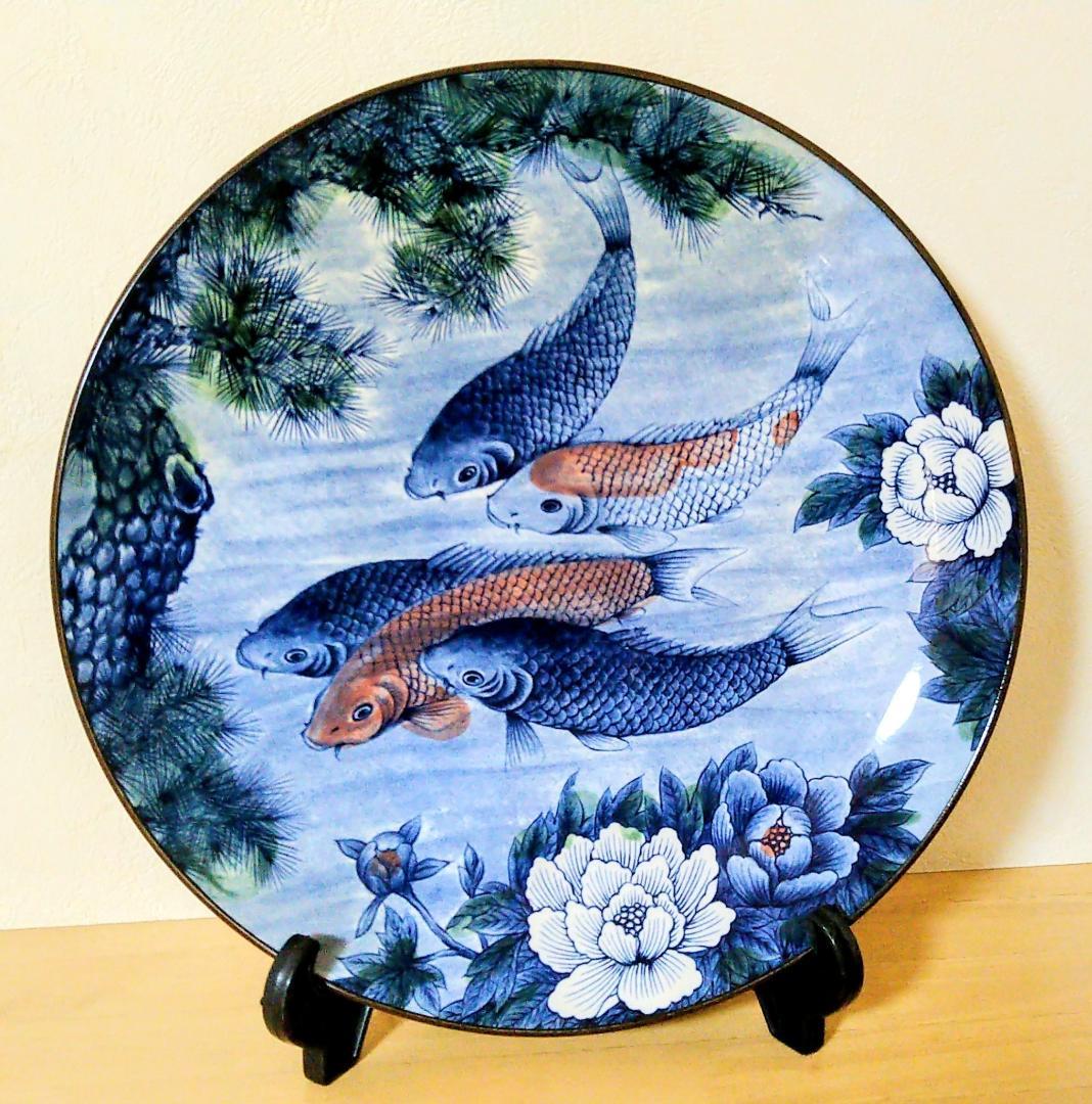 有田焼 鯉 五匹鯉 美しい 大皿 絵皿 飾り皿 骨董 陶器 皿 アンティーク