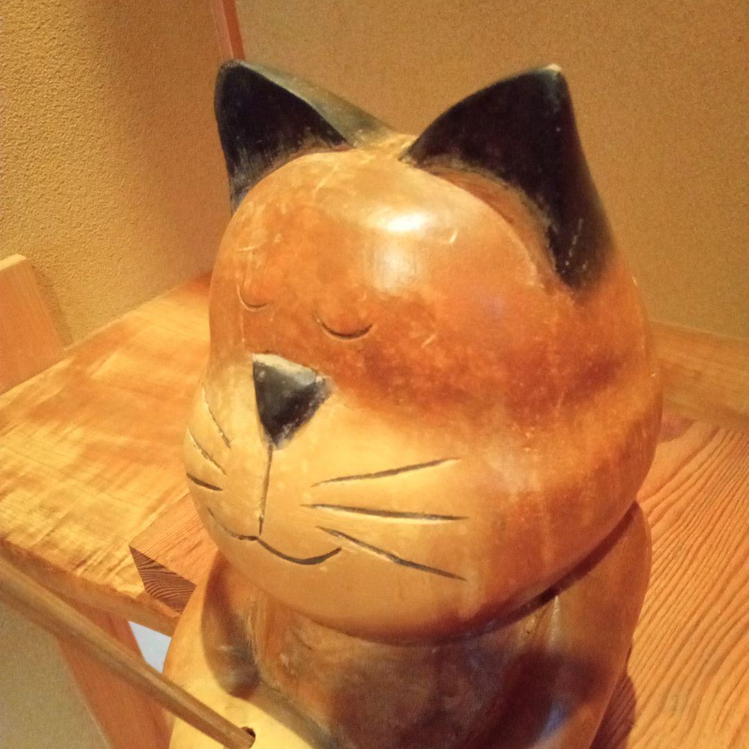 【アンティーク】猫の魚釣り 木彫 ビンテージ