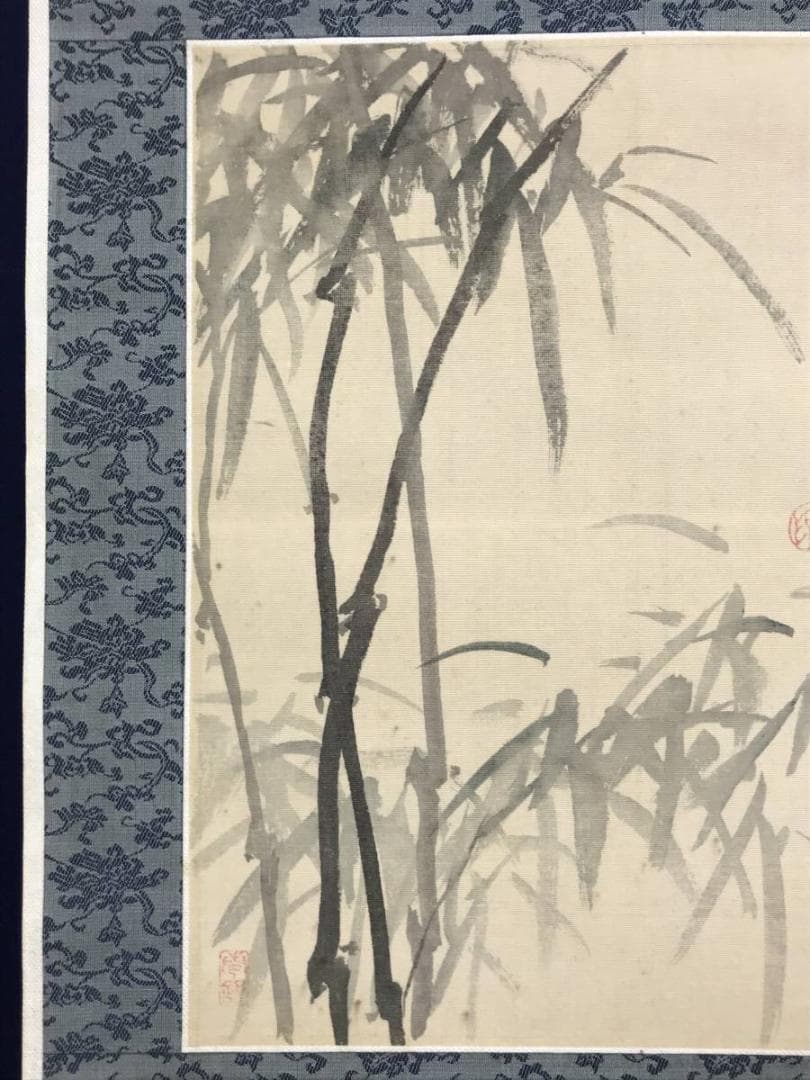真作】津田白印/墨竹図/虚心直節/竹図/横物/掛軸/名家伝来/AD-837