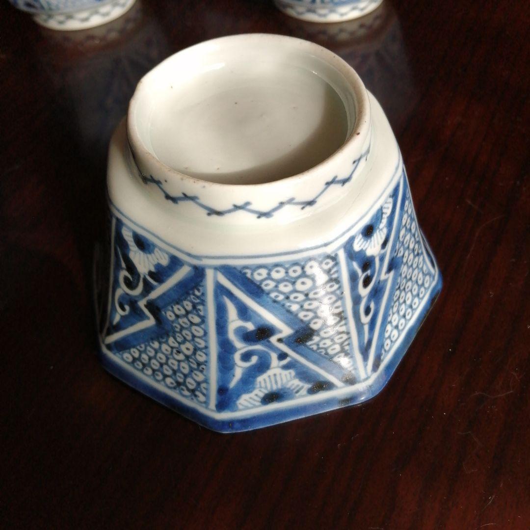 古伊万里　染付八角向付　5客　11cm　江戸後期