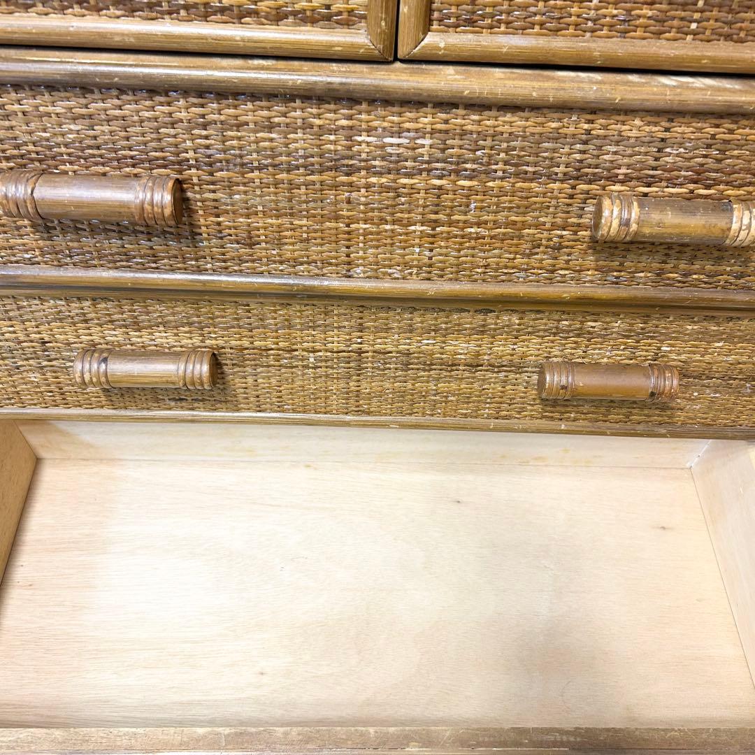 昭和レトロ ラタン サイドボード 電話台 古家具 4段引き出し箪笥