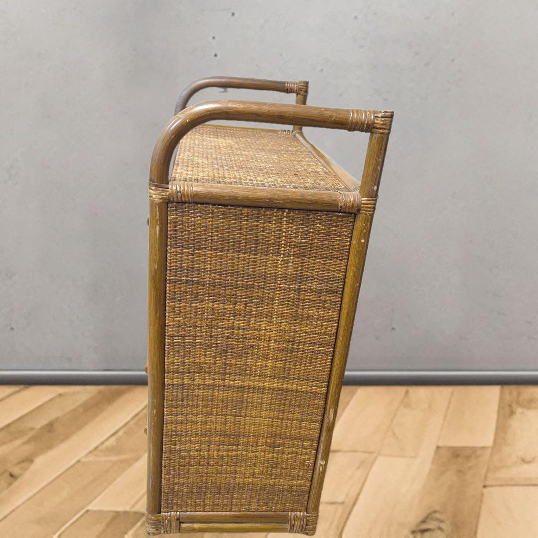 昭和レトロ ラタン サイドボード 電話台 古家具 4段引き出し箪笥