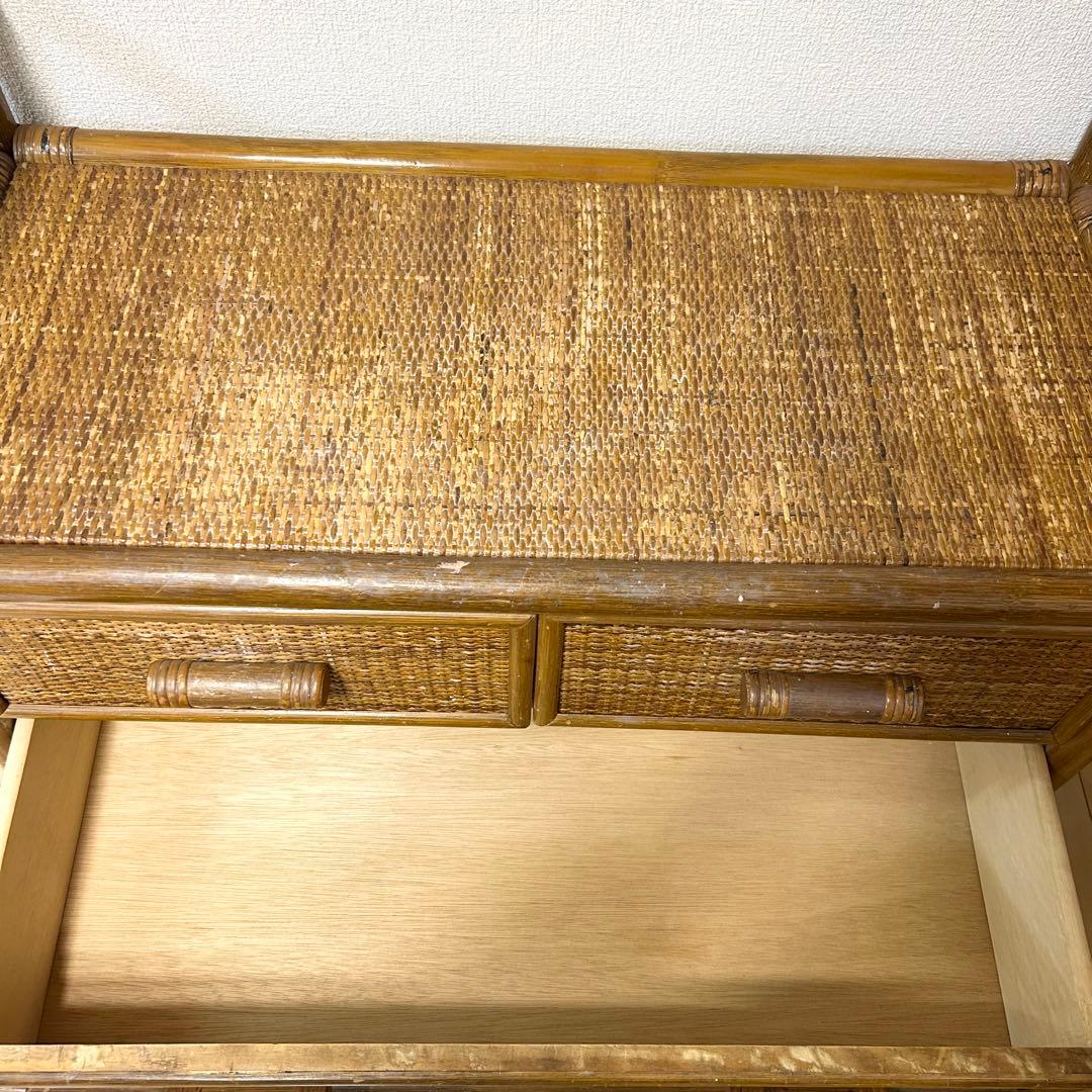 昭和レトロ ラタン サイドボード 電話台 古家具 4段引き出し箪笥