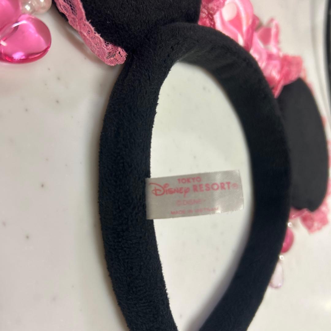 ミニー カチューシャ ピンク イヤリング 水玉 レース リボン