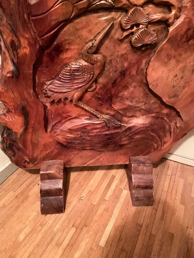 欅？　衝立木製彫刻パーテーション 鶴デザイン