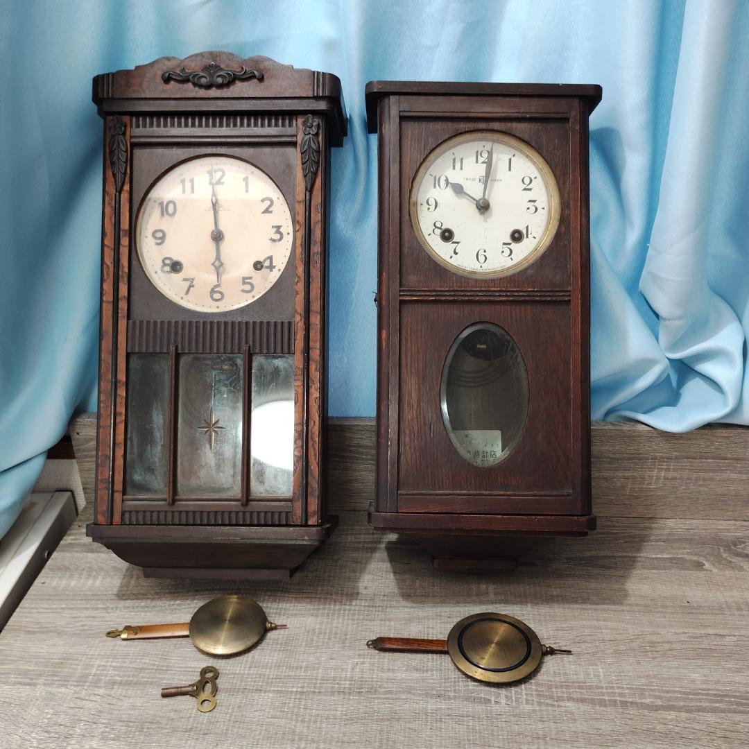 時計】 レトロ ゼンマイ式 壁掛け時計 置 柱 巻鍵付 昭和 帝国時計