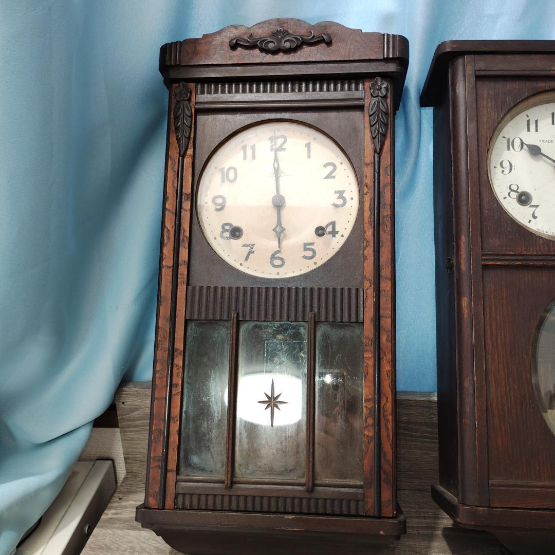 時計】 レトロ ゼンマイ式 壁掛け時計 置 柱 巻鍵付 昭和 帝国時計