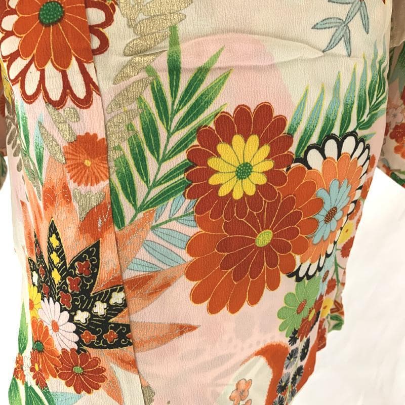 404ag45□七五三 三歳 女児 アンティーク 着物のみ 花 草花文□状態良好