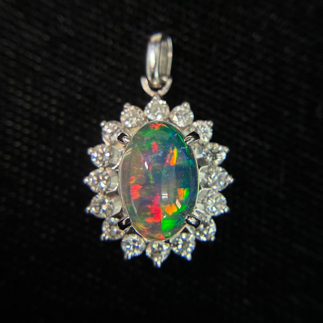 Pt900 オパール ダイヤモンド ペンダント