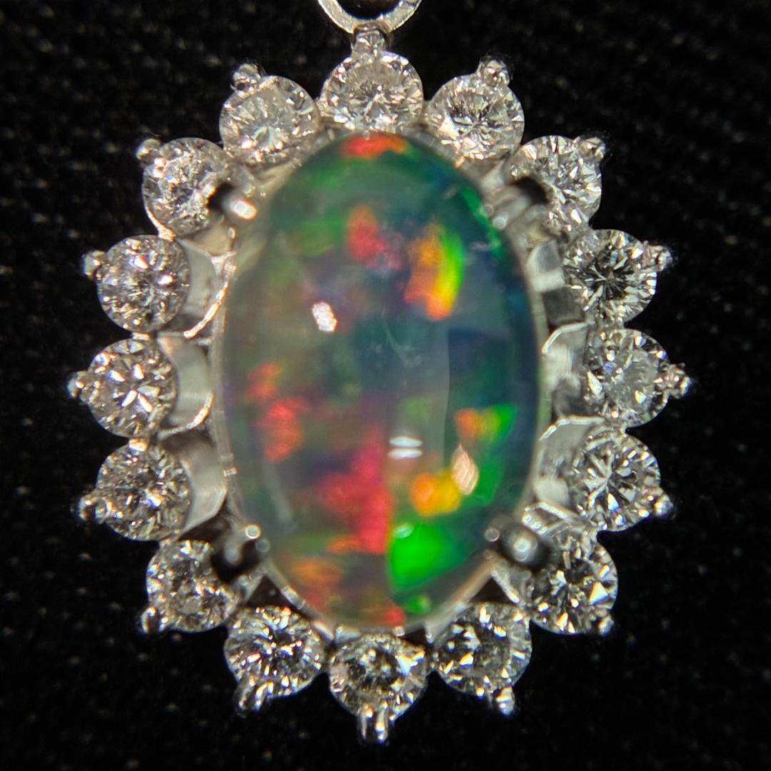 Pt900 オパール ダイヤモンド ペンダント