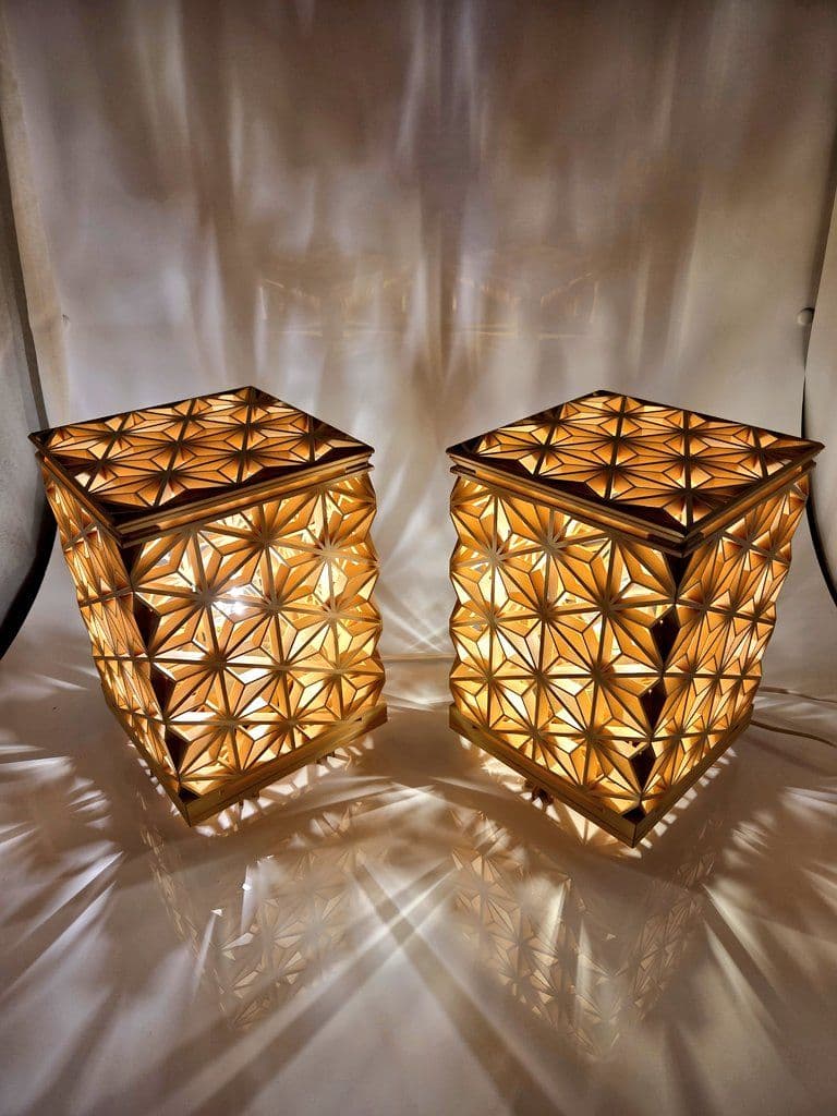 麻の葉45°組子ランプ、組子、組子細工、伝統文化、伝統工芸品、 - メルカリ