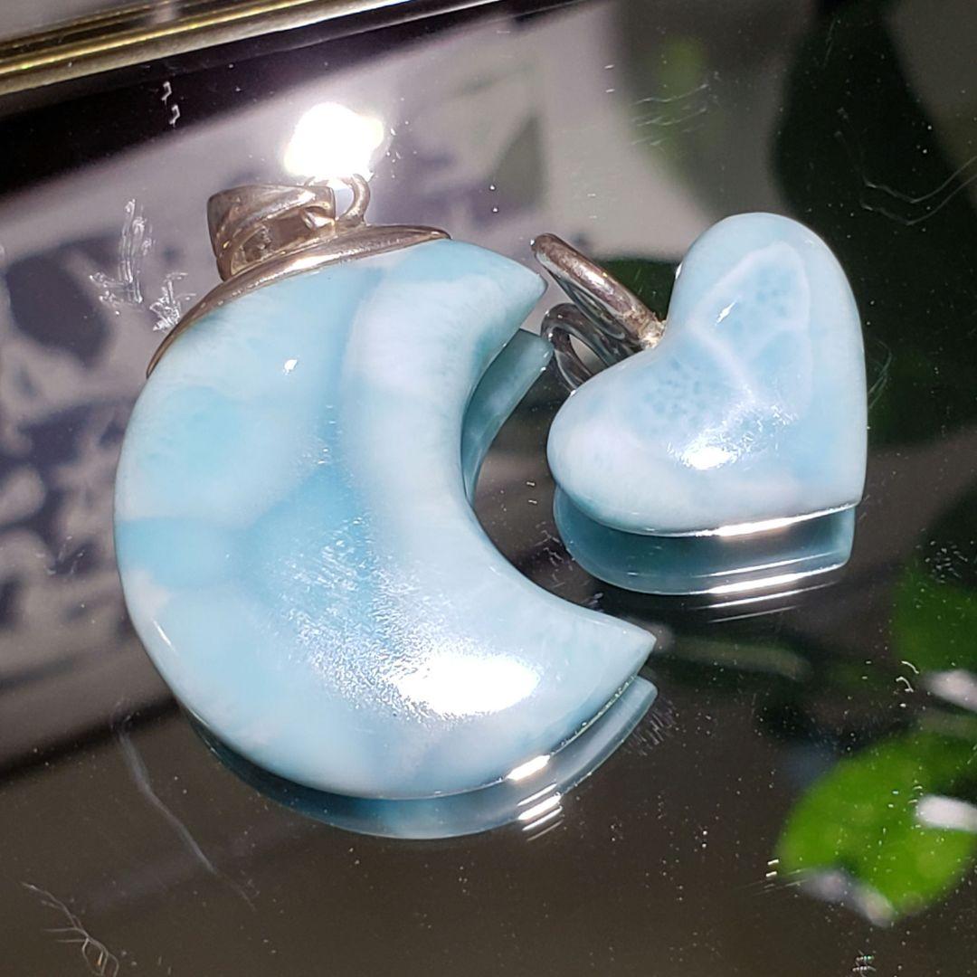 ラリマー　月　ハート　larimar & silver 作 ペンダントトップ