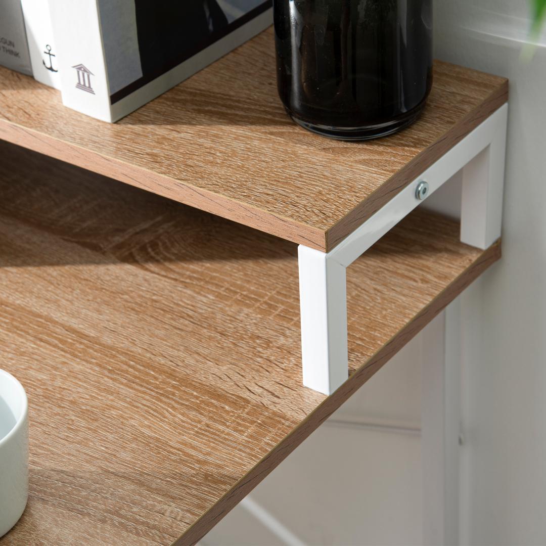 【ナチュラル】パソコンデスク キャスター付きで移動可能ラック付き ワークデスク