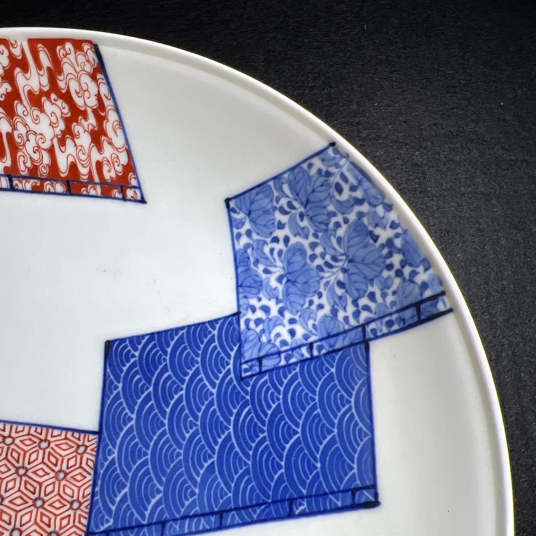 時代 色鍋島 八寸皿 塗木箱付 直径21㎝ 東Y8-0109☆