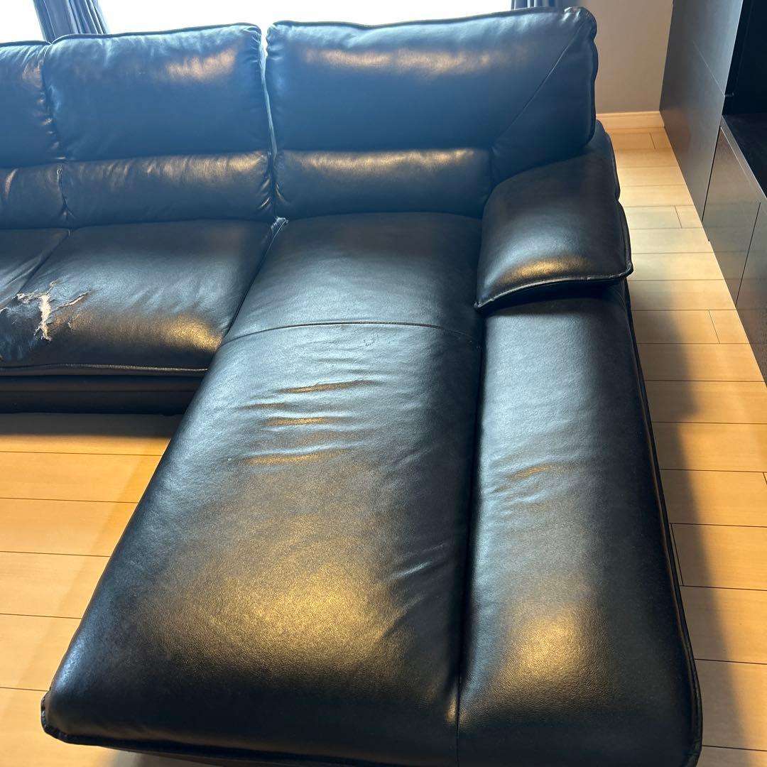 黒 レザー コーナーソファ 傷あり