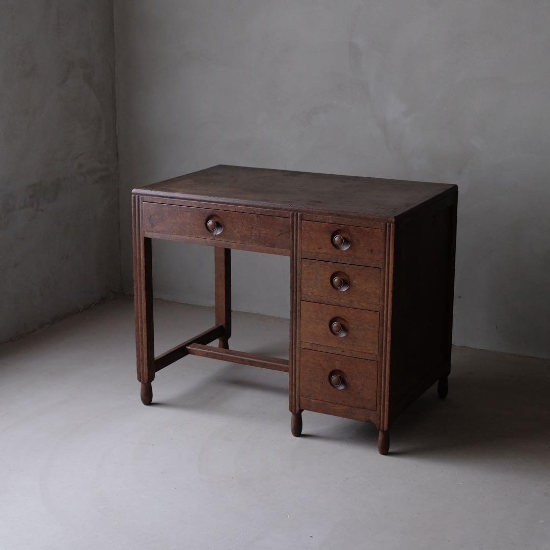 楢材 ５杯抽斗 片袖机　デスク テーブル 引き出し 古家具 アンティーク レトロ