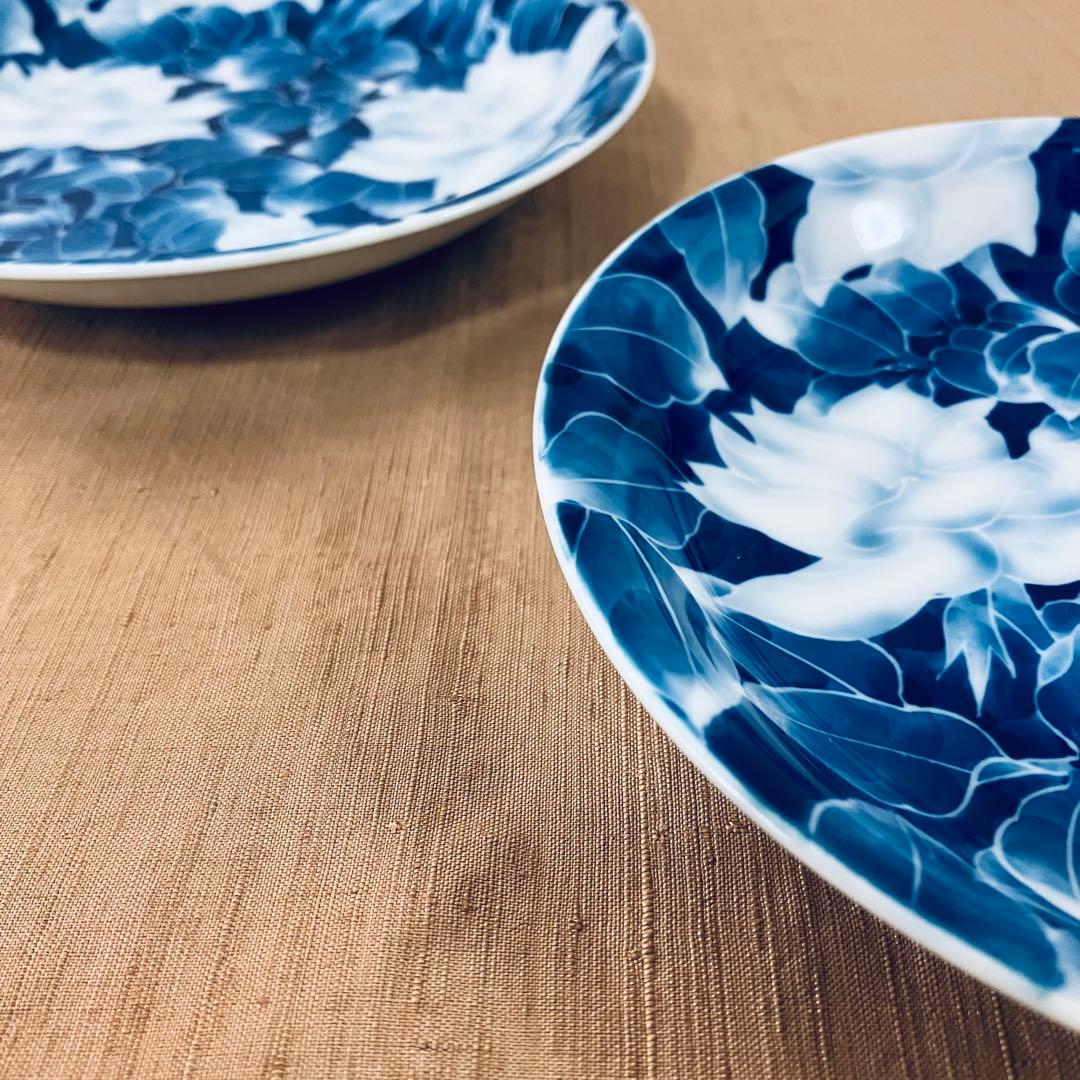 深川製磁 古代バラ 2枚 皿 有田焼 ハンドペイント 古代薔薇 深川製磁